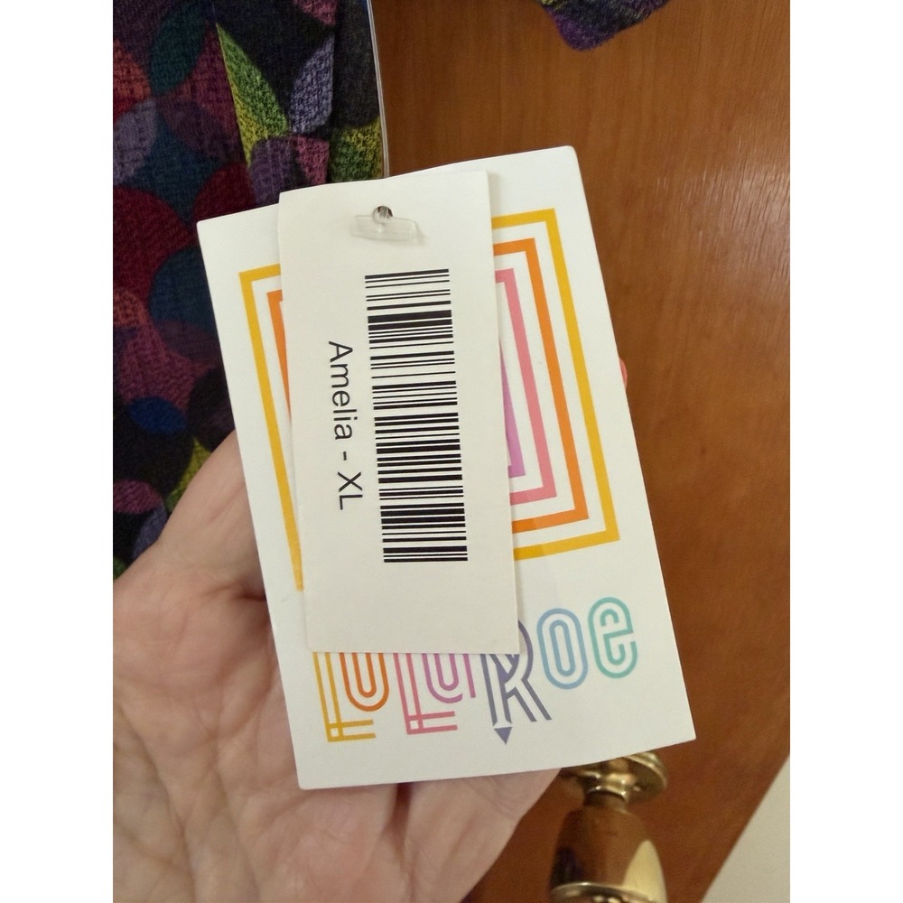 LuLaRoe Amelia Dress XL NWT Colorful Geometric Pleated Fit Flare Pockets Zip - Picture 2 of 5